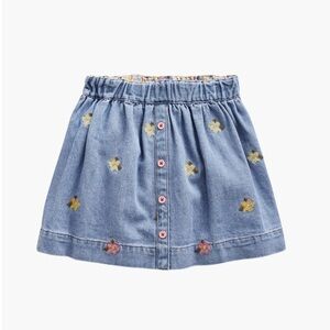 Mini Boden Kids' Embroidered Cotton Denim Skirt Size 8/9Y